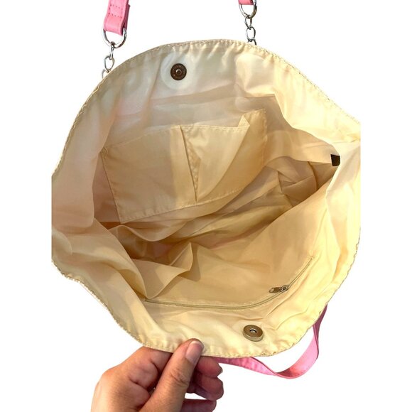 Ulta Pink Striped Tote Bag  Inner Pockets Beach Gym Bag Medium Size - Picture 4 of 7